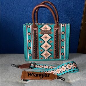 Wrangler Turquoise and Brown Tote Bag